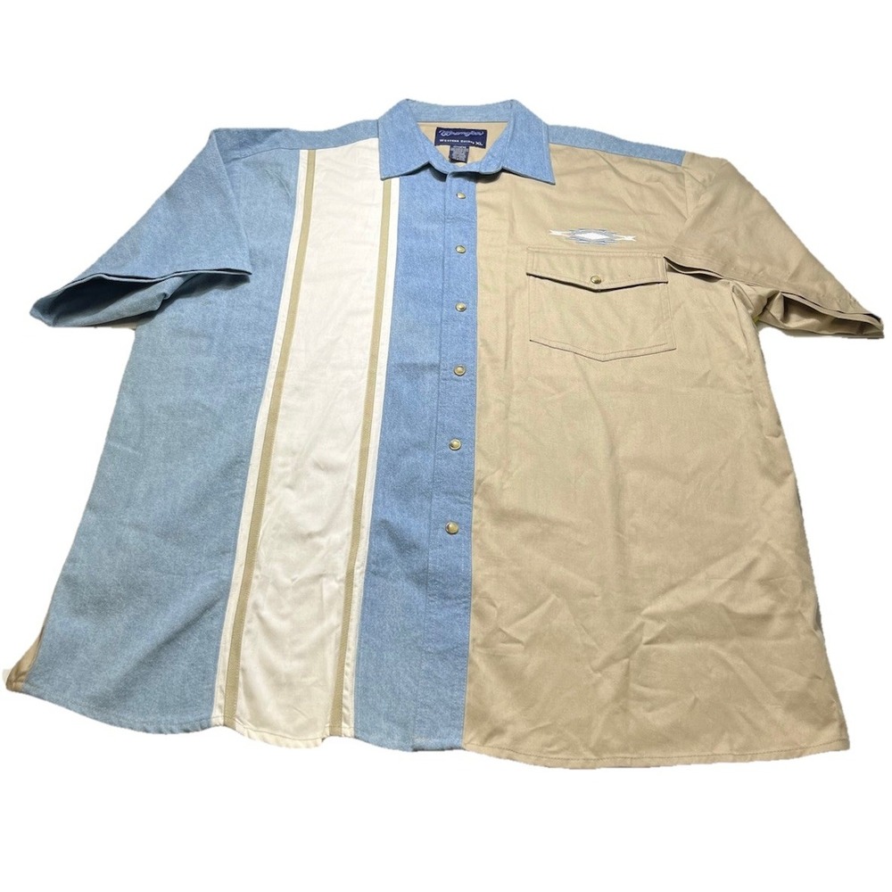 Vintage Wrangler Western Shirt Mens XL Colorblock Snap Button Retro Rockabilly - Picture 1 of 4